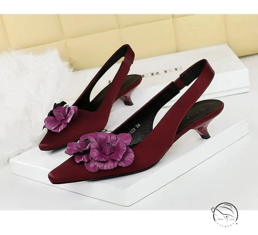 High Grade Floral Pointed Mid Heel Sandals