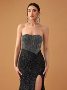 Strapless sequined Enchanting Evening Dress for elegant fashion and stylish ملابس