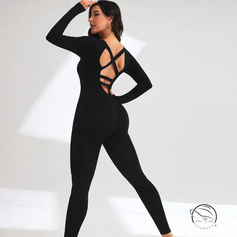 Black langry fashion ملابس yoga bodysuit with crisscross back