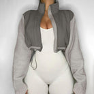 Elegant Langry grey polar fleece hoodie with drawstring hood and white tank top, fashion apparel