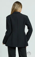 Black slim fit blazer with peplum, double-breasted front, notched lapels