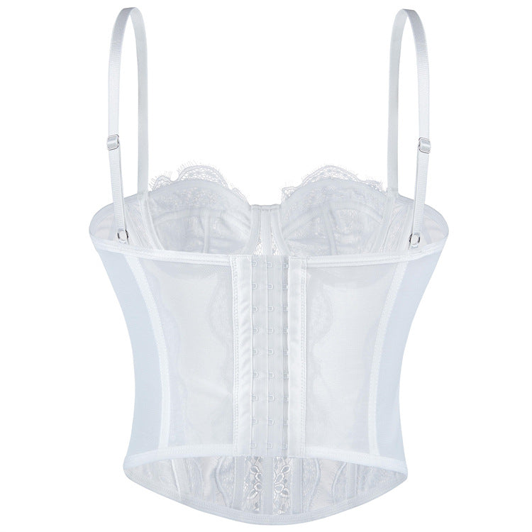 White Langry lace camisole outerwear top bra with adjustable straps