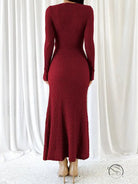 Beautiful knitted burgundy textured long-sleeved dress