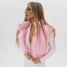 Pink Langry puffer vest with zipper, quilted fashion design