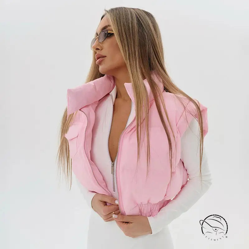 Pink Langry puffer vest in fashion ملابس with quilted zipper design