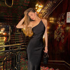 Sleek black one-shoulder dress from Elegant Backless Evening Dress collection in fashion