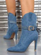 Denim Winter Pointed Toe Side Zipper Stiletto Heel Short Boots