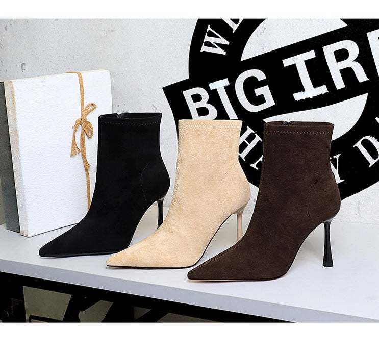 Elegant langry fashion suede ankle boots in black, beige, brown