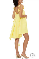 Yellow floral-embellished casual loose vacation dress