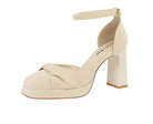 Langry fashion cream-colored Strap Super High Heel sandal with chunky heel and ankle strap