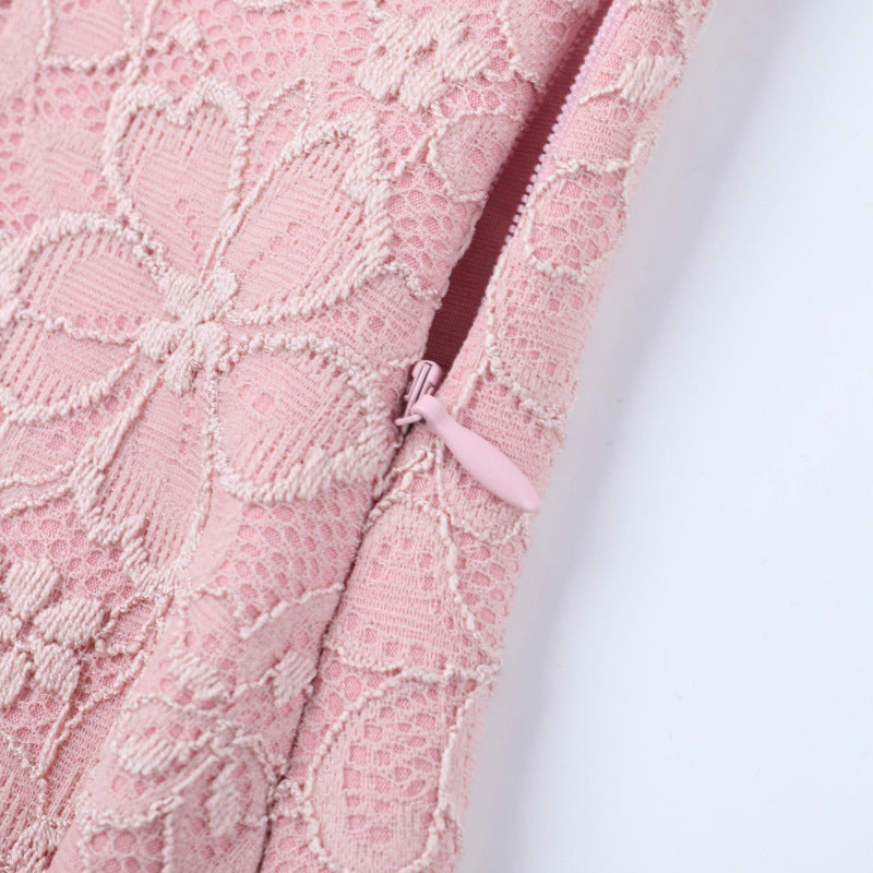 Elegant langry fashion pink lace jumpsuit with floral pattern and zipper