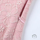 Elegant pink lace fashion dress with floral pattern and zipper closure