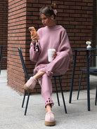 Winter Knitted Ankle Tight Pants Turtleneck Sweater Set