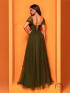 Elegant olive green tulle gown in langry fashion ملابس