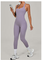 Sleek lavender langry halter yoga jumpsuit for outdoor fashion ملابس