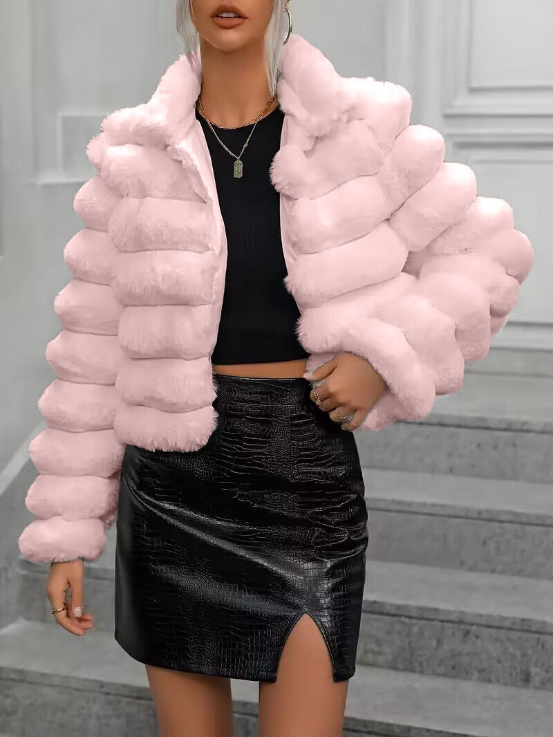 Pink faux fur jacket from Autumn Winter Faux Fur Coat collection, stylish winter faux outerwear