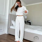 White langry floral print two-piece pajama set for women