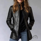 Trendy gothic faux leather jacket with zipper and pockets