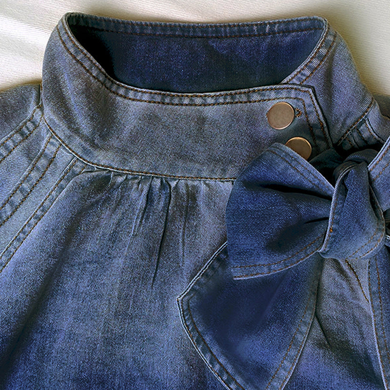 Langry denim jacket with bow, stylish fashion ملابس for casual elegance