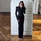 Gorgeous waist tight black slim fit jumpsuit with long sleeves