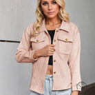 Blush pink suede Langry fashion jacket with gold buttons