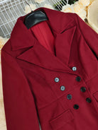 Red double-breasted woolen long coat in autumn winter fashion