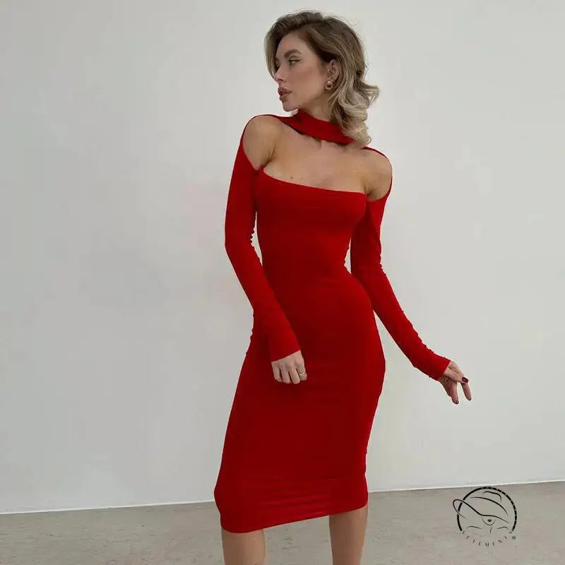 Red langry slim fit sheath dress in fashion ملابس