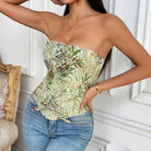 Niche Design Jacquard Lace Up Boning Corset Top