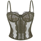Langry olive green lace corset camisole bra with mesh panels