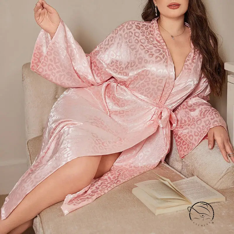Pink leopard print satin robe in langry fashion ملابس