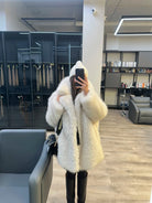 Langry Warm Collar Mid-Length Faux Fur Jacket with Black Trim