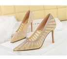 Langry fashion cocktail pointed high heels with gold rhinestone mesh design