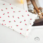 White floral langry pajamas with red rose pattern and scalloped edge