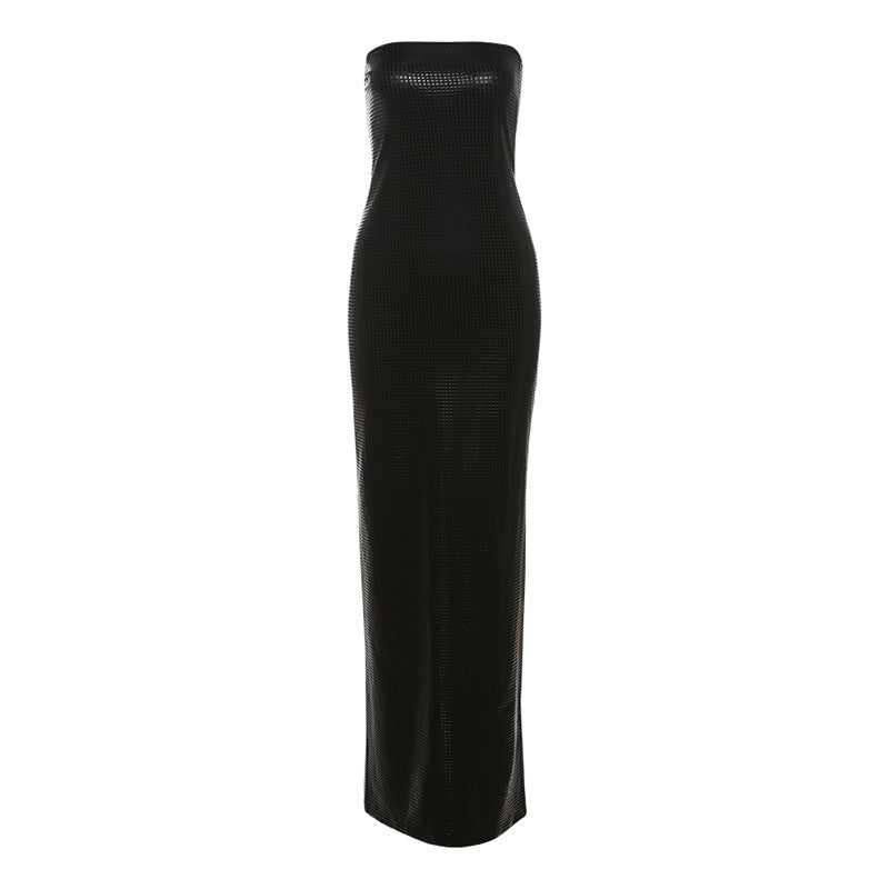 Black strapless floor-length fitted dress from Graceful Fashionable Dress, ideal for langry fashion