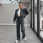 Winter Fur Zipper Cardigan Casual Straight Pants Two Piece Sets