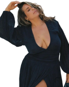 Elegant vacation dress with plunging neckline in black