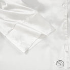 White satin long-sleeved home wear shirt with folded cuffs