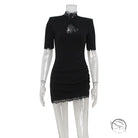 Langry fashion black bodycon mini dress with lace trim