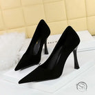 Langry black suede high heel pumps with pointed toes and thin stiletto heels in fashion