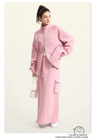 Pink winter heavy retro jacket with matching maxi skirt and cargo pockets