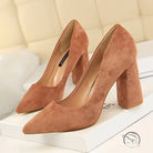 Pair of brown suede Comfy Skinny High Heels in langry fashion