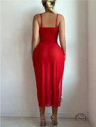 Sheer red maxi dress with spaghetti straps in mesh lingerie sets