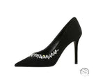 Elegant black velvet Rhinestone Cocktail Stiletto Heel with crystal pointed toe