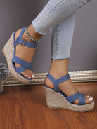 One Strap Wedge Sandals Women Platform Cloth High Heel Straw