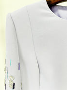 Light gray embellished jacket complementing Diamond Embedded Mid Length Dress for stylish fashion ملابس