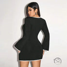 Elegant sweet spicy black mini dress with white trim