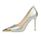 Langry fashion silver metallic Jimmy Choo high heel with gold toe cap