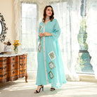 Light blue langry fashion abaya with floral embroidery and geometric patterns