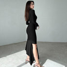 Elegant langry fashion slit embellished long dress in black