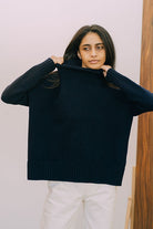 Navy blue oversized langry fashion sweater with chest logo